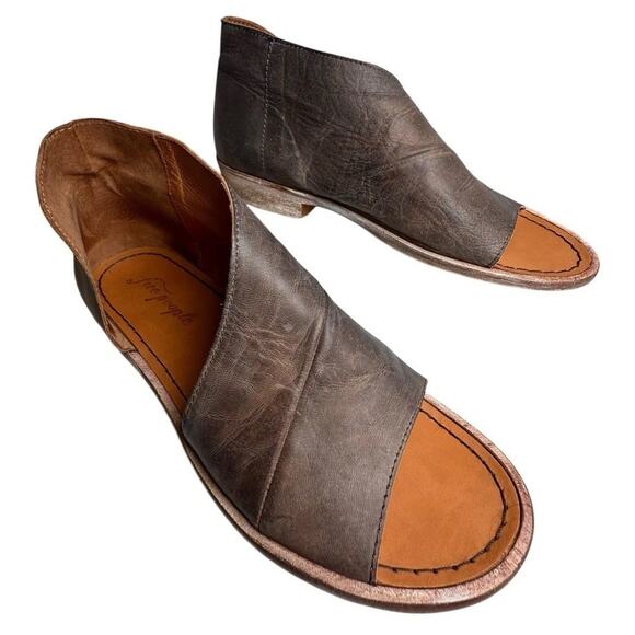 Free People Mont Blanc Gray Leather SlipOn D’Orsay Sandal Sz 8.5 39 Boho Chic EC - Picture 1 of 16